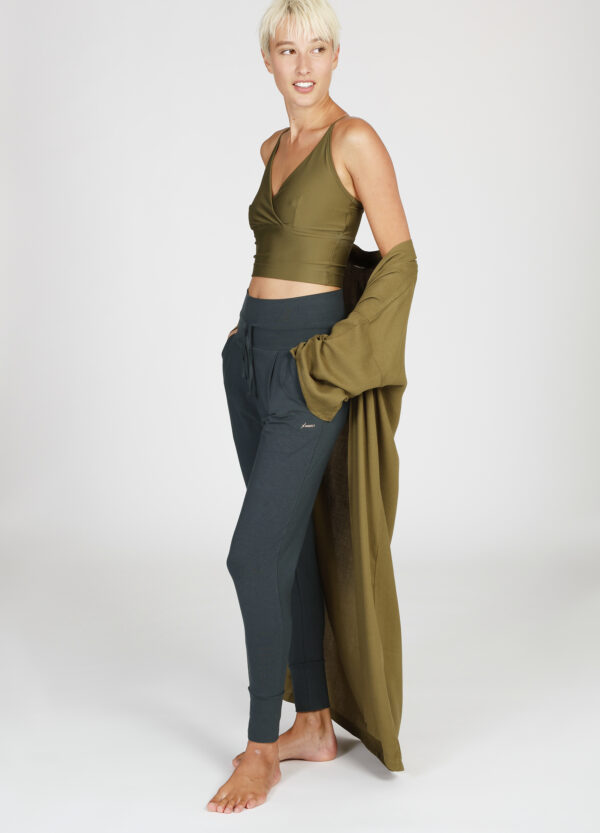 Lux Crop Top Olive Cosy Pants Seaweed Kismet Kimono Olive